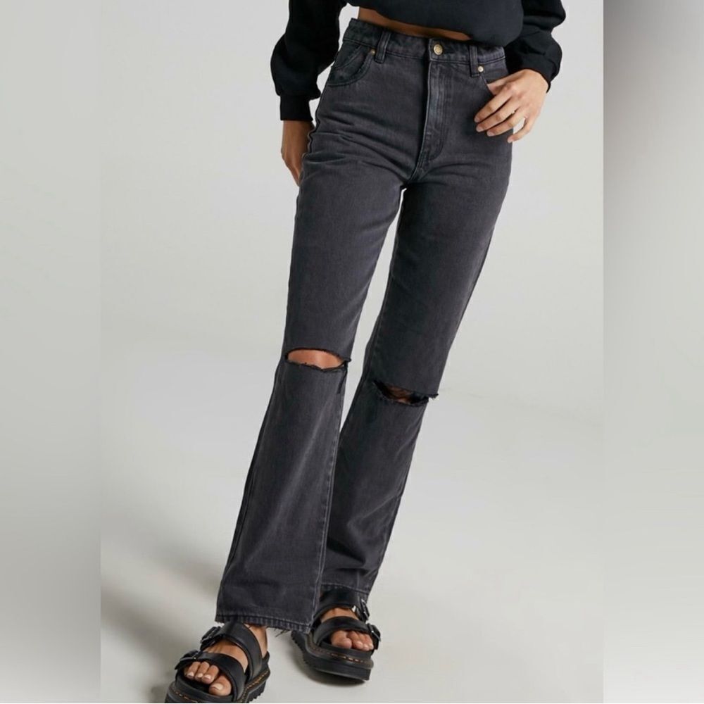 Rollas high rise straight jeans gray black